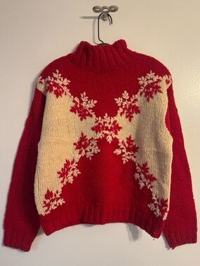 Vintage Express Tricot Wool Snowflake Chunky Knit Mock Neck Sweater